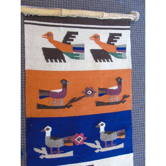 Vintage 1970’s Guatemala Handmade Hand Woven Wool Wall Hanging Sugar Cane Strip - Picture 4 of 10